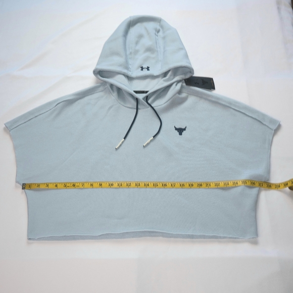 Under Armour Project Rock Womens Large  Blue Short Sleeve Fleece Hoodie - Picture 6 of 12